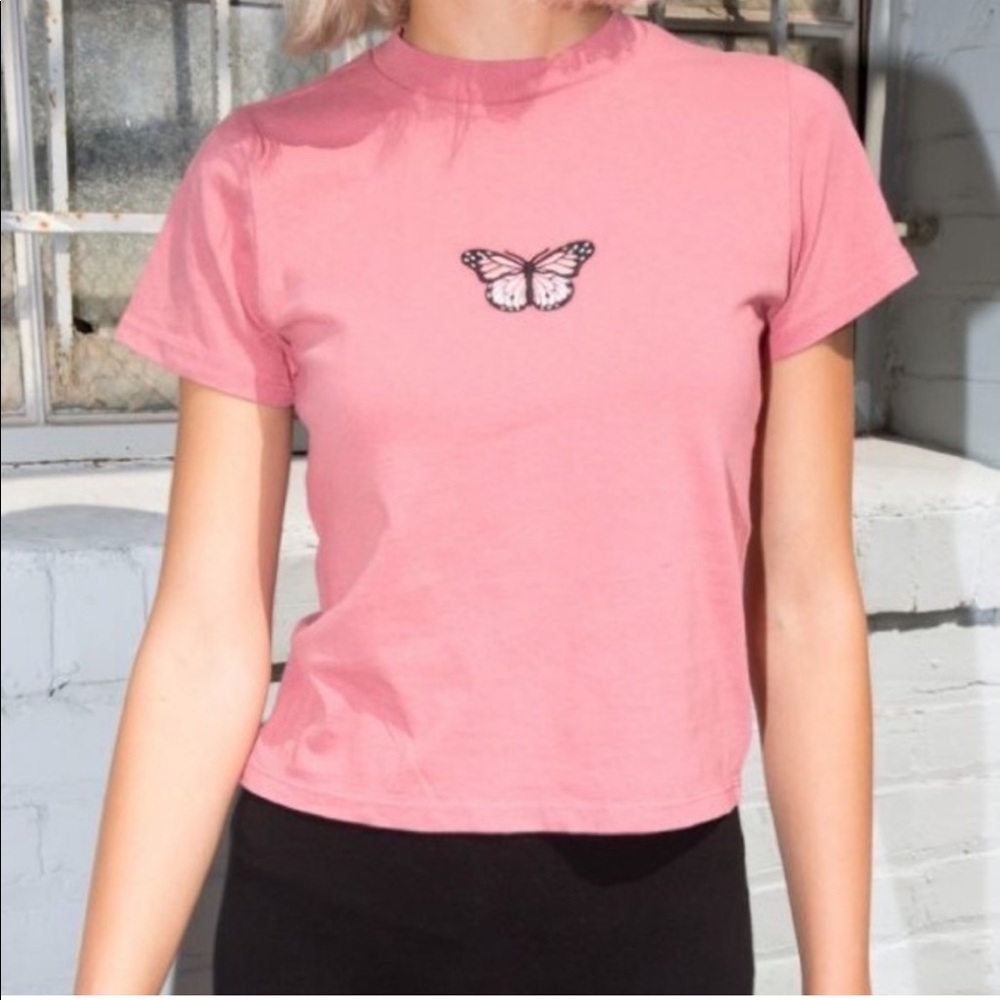 Brandy Melville pink butterfly Helen t shirt top